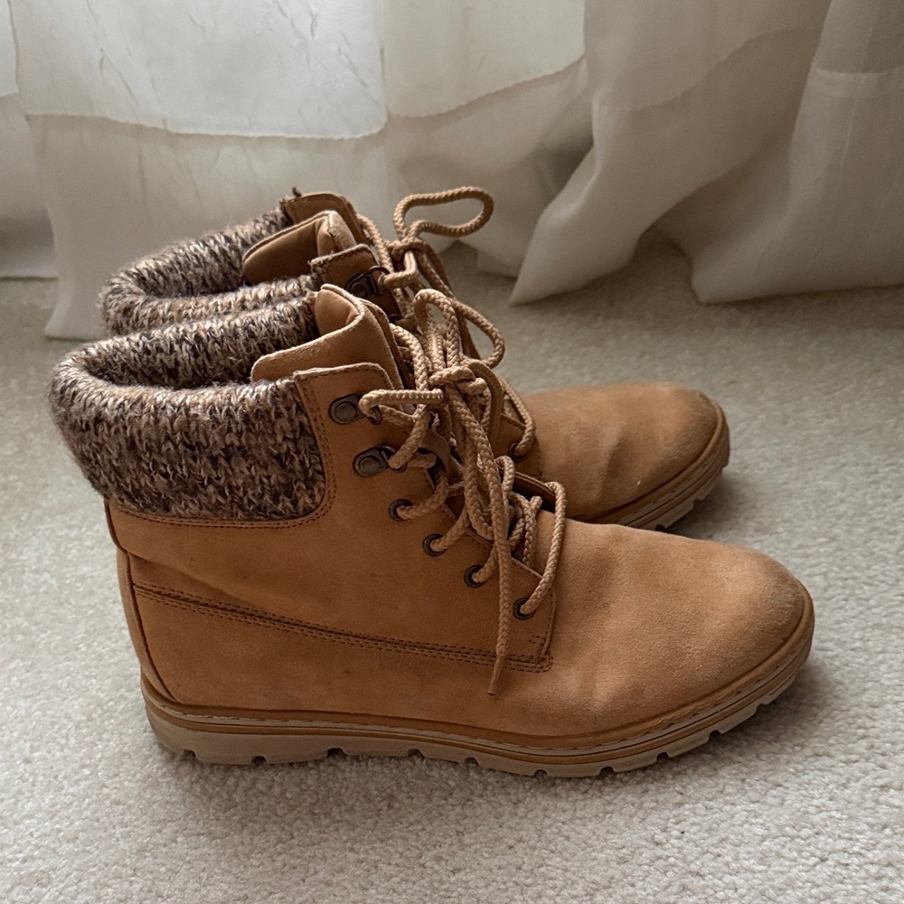 Cliffs by WHITE MOUNTAIN Tan Lace-Up Knit Collar Boots - Picture 3 of 4